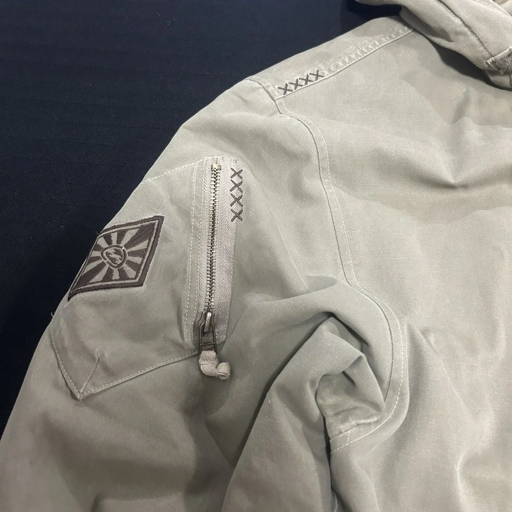 Billabong Military Parka Jacket Mens Medium Distressed Khaki Hooded Cotton Y2K